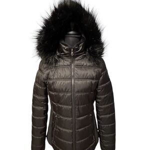 Nautica Black Puffer Jacket with Faux Fur Hood